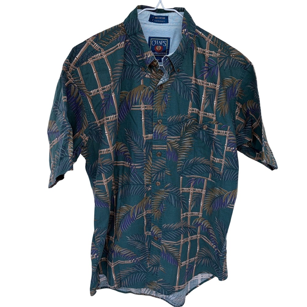 Vintage Chaps Ralph‎ Lauren Short Sleeve Button Down Shirt Medium Green Floral
